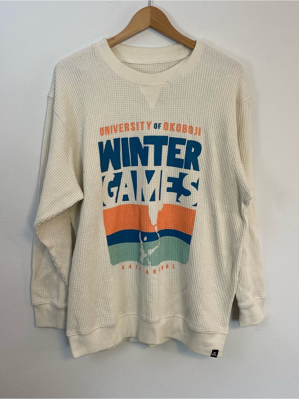 University of Okoboji IA Winter Games Waffleknit White Crewneck‎ Womens XL